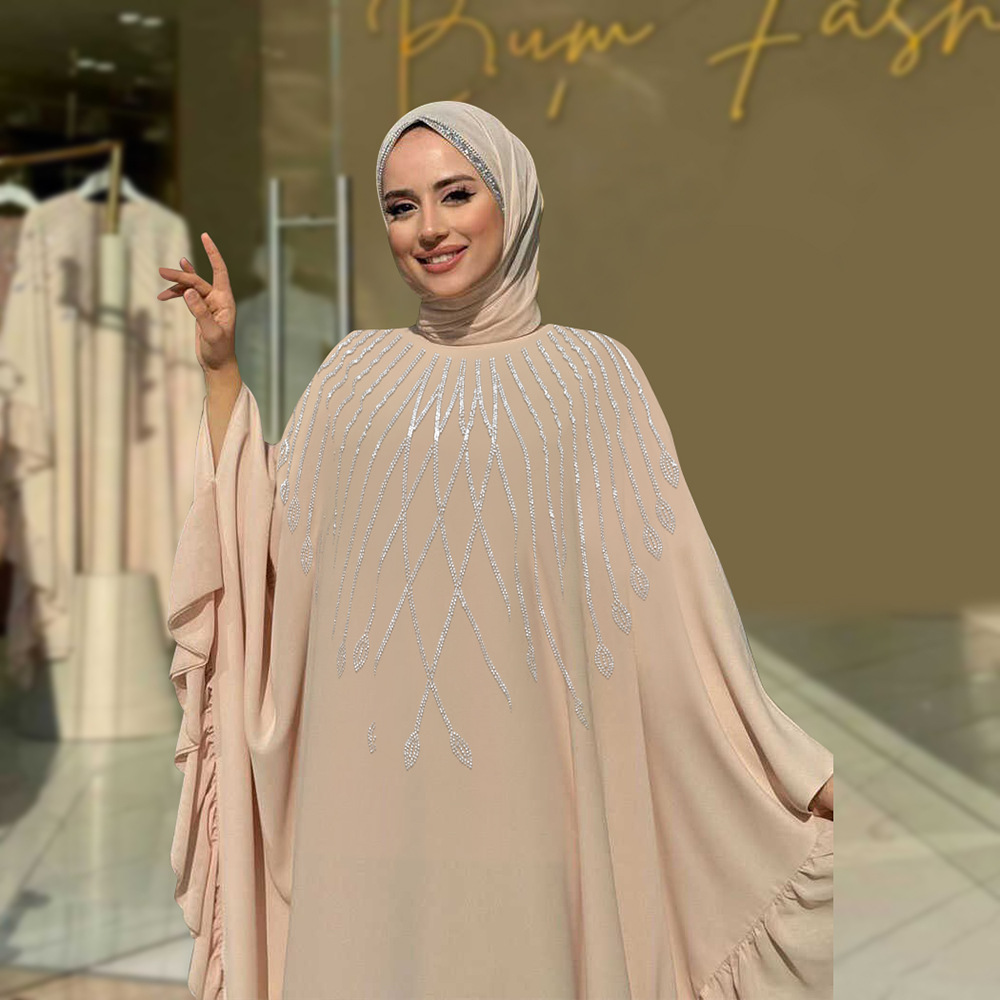 Middle East Muslim New Fashion Women's Elegant Trendy Daily Casual Luxury Diamond Studded Dresses Female Abaya - detail 4