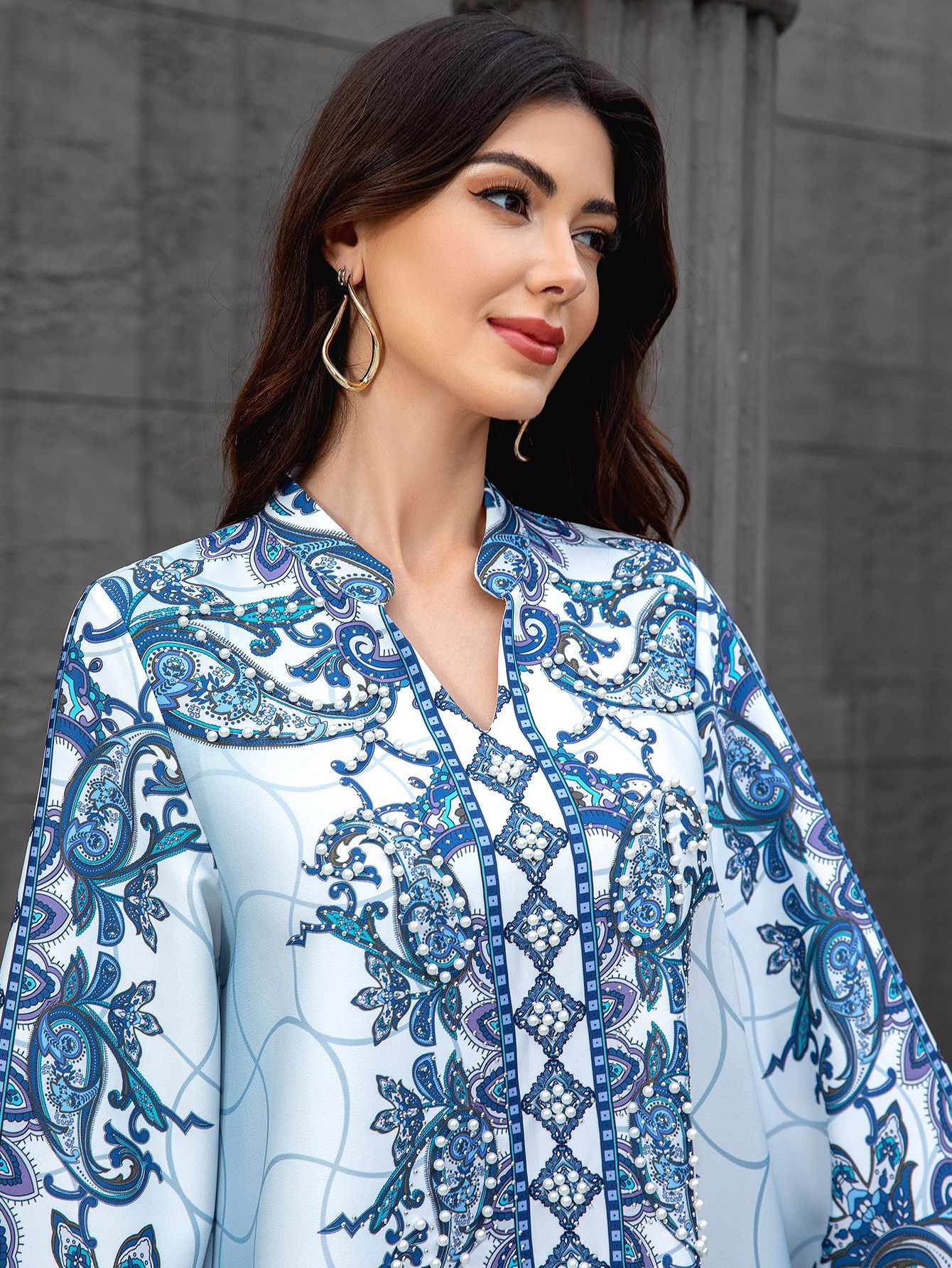 Women Dress Abaya Muslim Ramadan Jalabiya Print Beading Party Dresses Dubai Long Robe Kaftan - detail 6