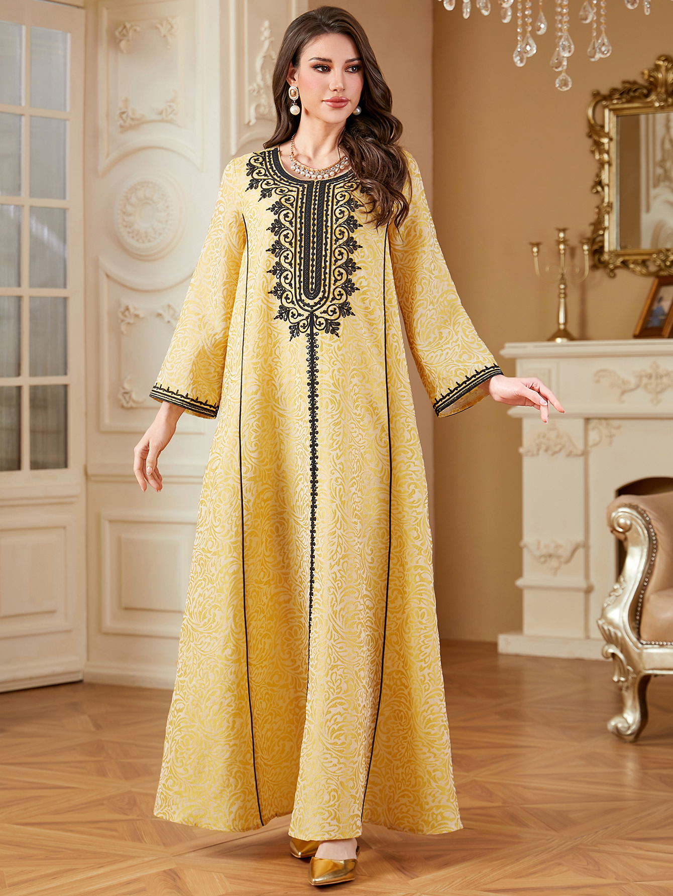 Muslim Women Arabic Dubai Abaya Luxury Jacquard Embroidery Long Dress Kaftan Robe Maxi Dresses Islam Clothing - detail 1