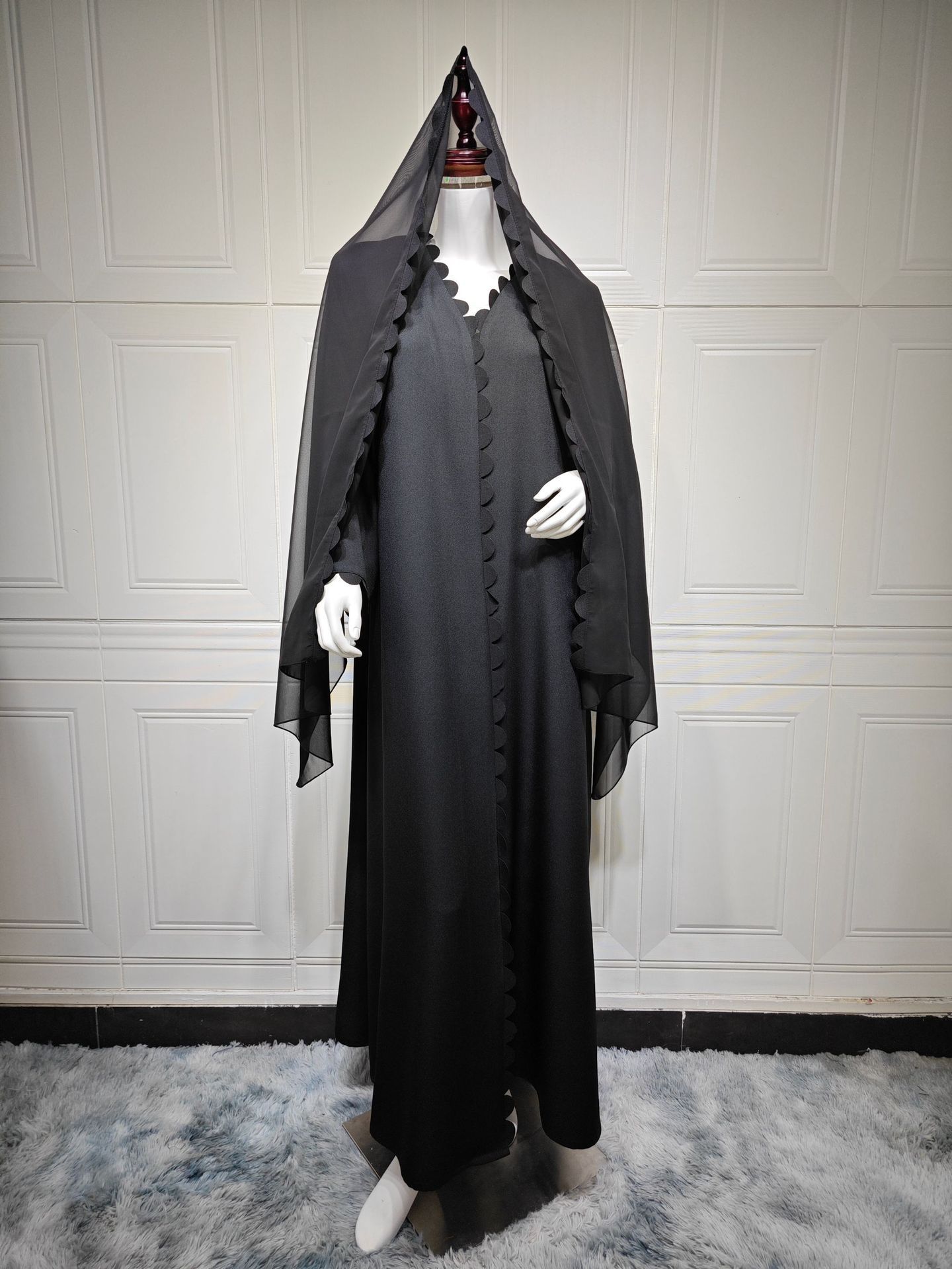 Women Abaya Cardigan Dress with Scarf Muslim Caftan Robe Jalabiya Ramadan Dubai Kaftan Abayas - detail 9