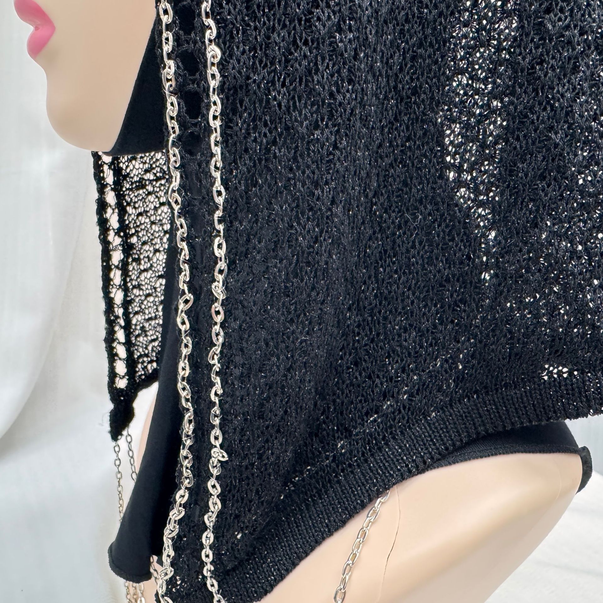 Baraclava handmade hollow-out face slimming shiny beanie knitted wool hat - detail 6