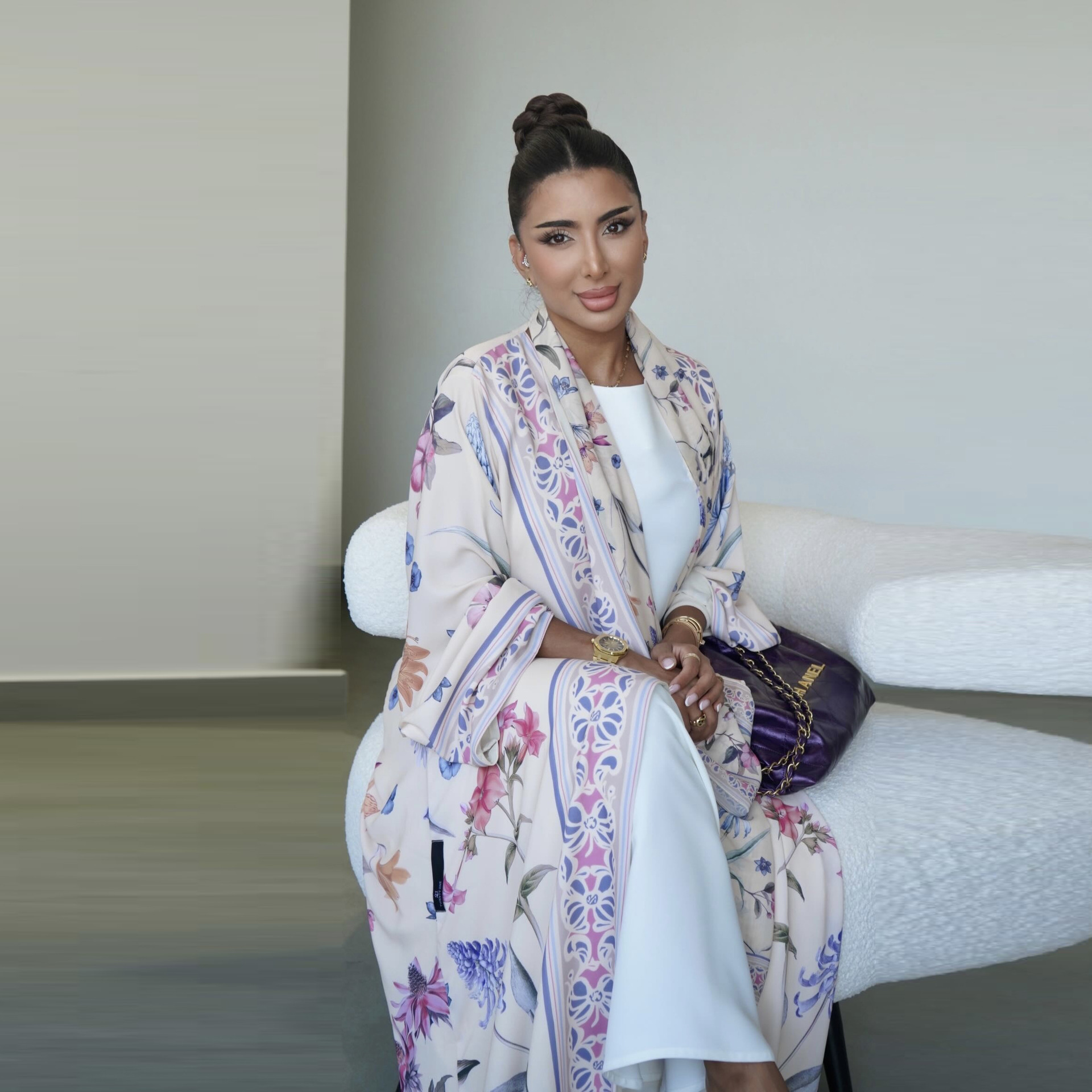 Elegant High Street Swing Vacation Jackets New Women's V Neck Autumn Coat Floral Print Long Sleeved Loose Muslim Cardiga - detail 5
