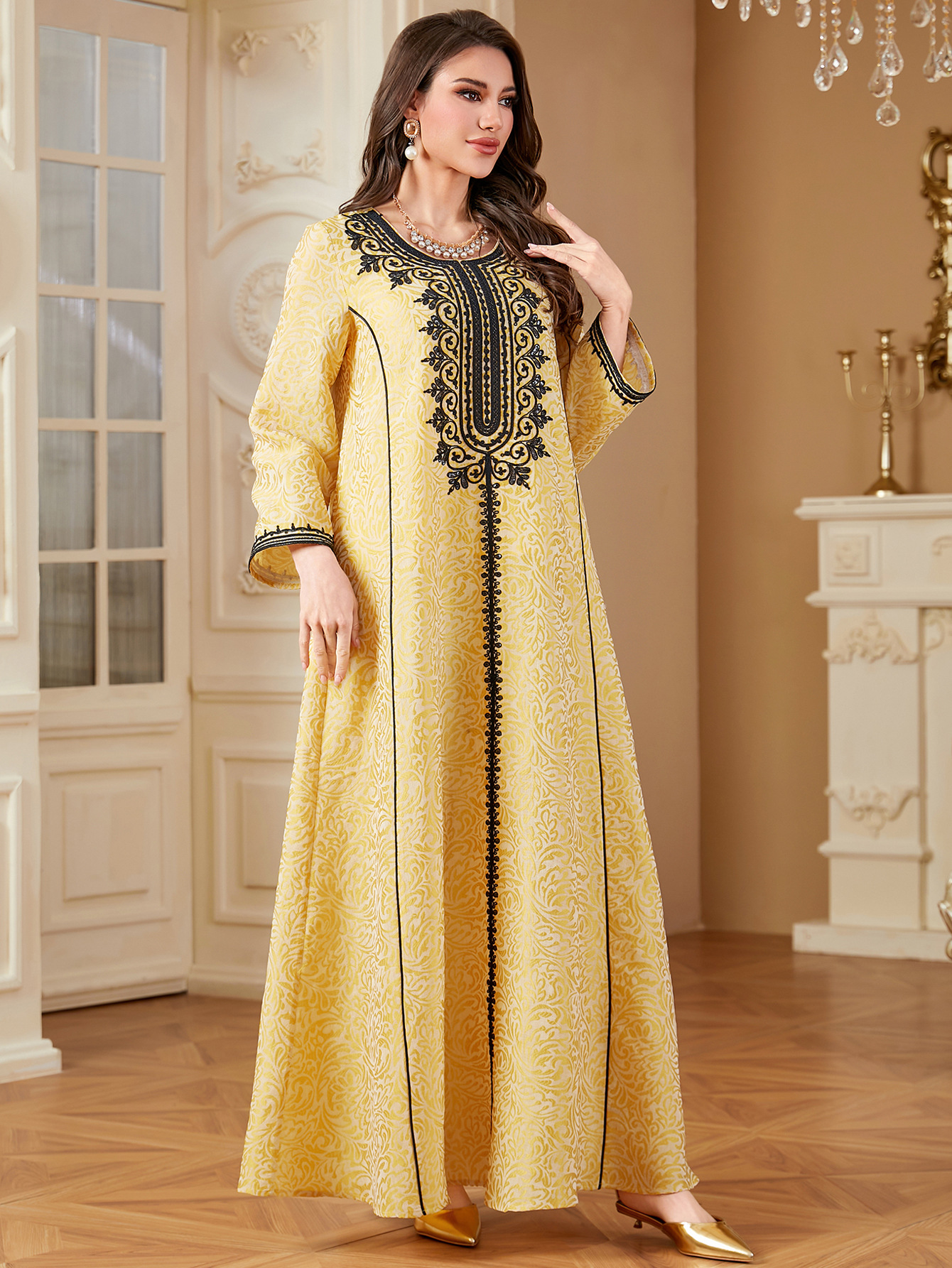 Muslim Women Arabic Dubai Abaya Luxury Jacquard Embroidery Long Dress Kaftan Robe Maxi Dresses Islam Clothing - detail 2