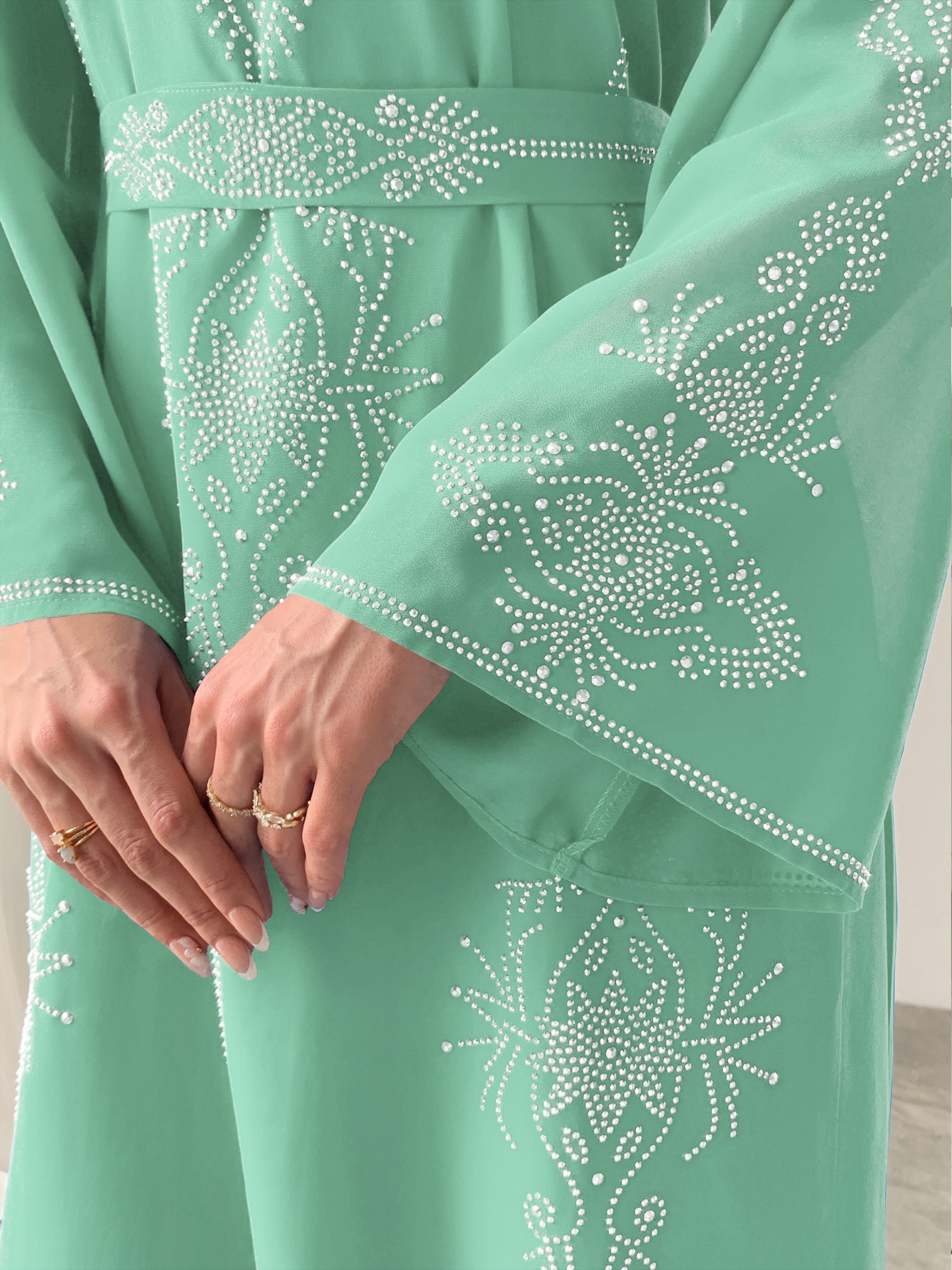 Women Diamond Dress Abaya Muslim Jalabiya Ramadan V Neck Party Dresses Arab Long Robe Dubai Kaftan - detail 3
