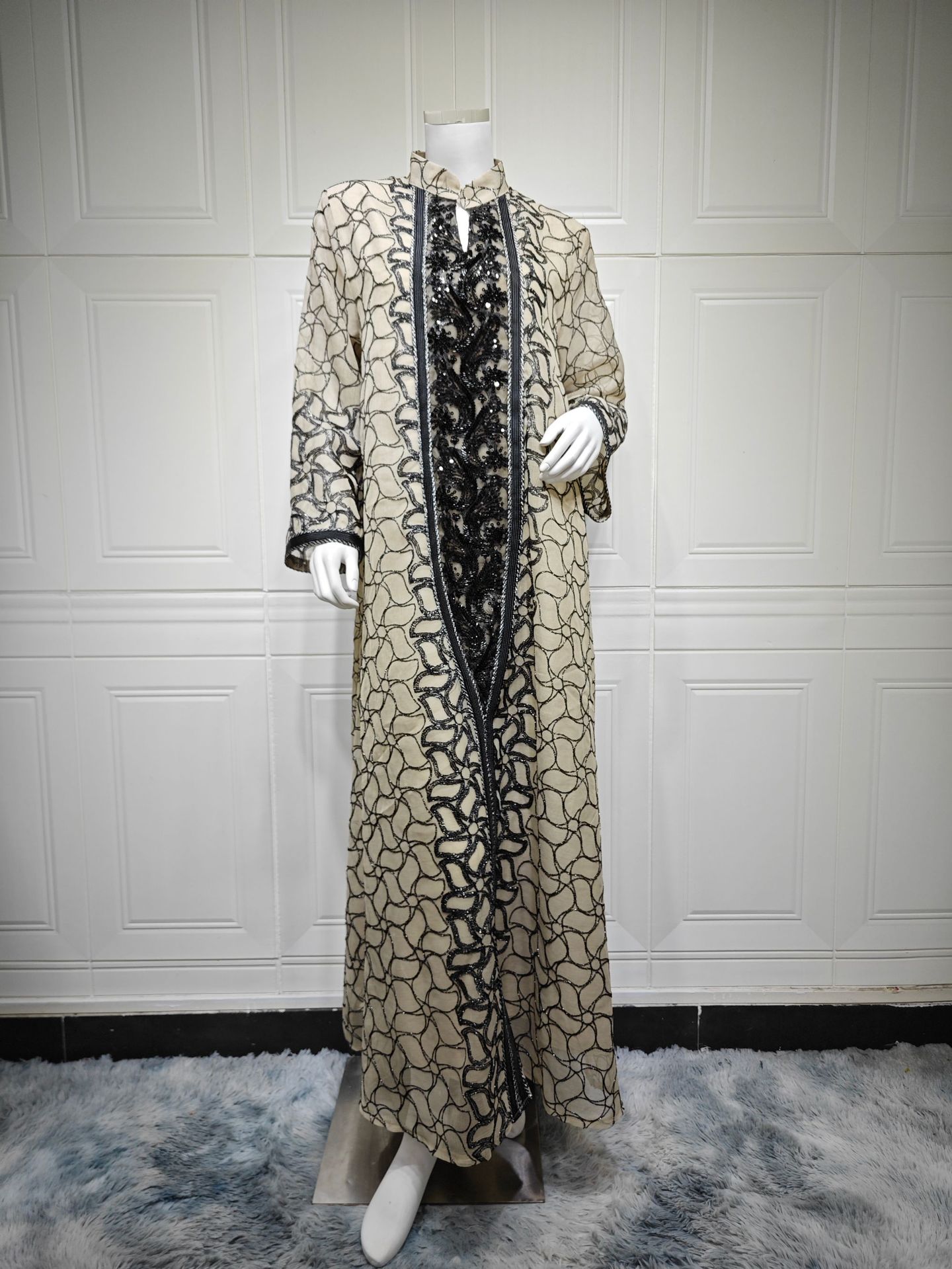 Women Embroidery Mesh Dress Abaya Muslim Jalabiya Ramadan Dresses Arab Long Robe Dubai Kaftan - detail 3