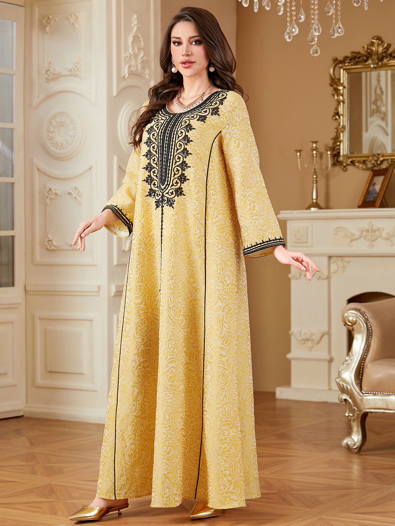 Muslim Women Arabic Dubai Abaya Luxury Jacquard Embroidery Long Dress Kaftan Robe Maxi Dresses Islam Clothing - detail 3