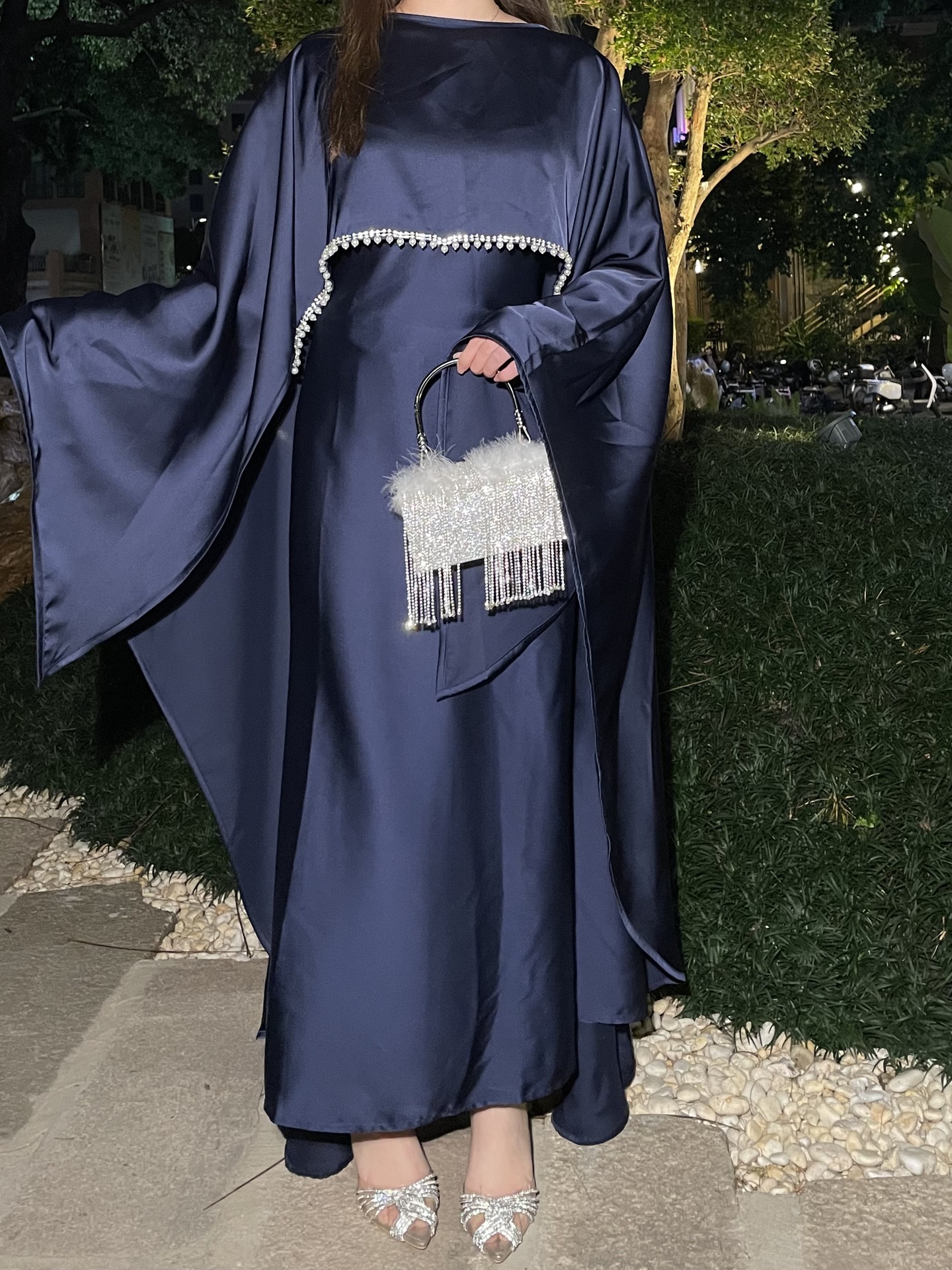 Elegant Pearl Chain Abaya Modest Abaya Muslim Hijab Ramadan Daily Commute Abaya Dubai Style Modest Robe - detail 3
