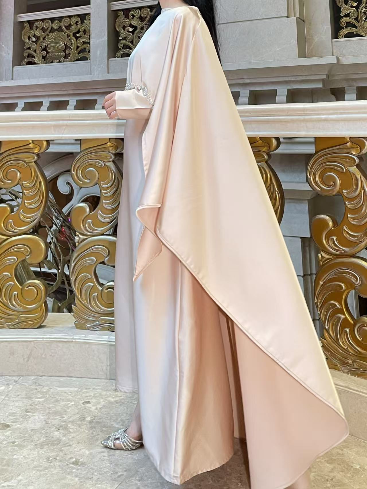 Elegant Pearl Chain Abaya Modest Abaya Muslim Hijab Ramadan Daily Commute Abaya Dubai Style Modest Robe - detail 9