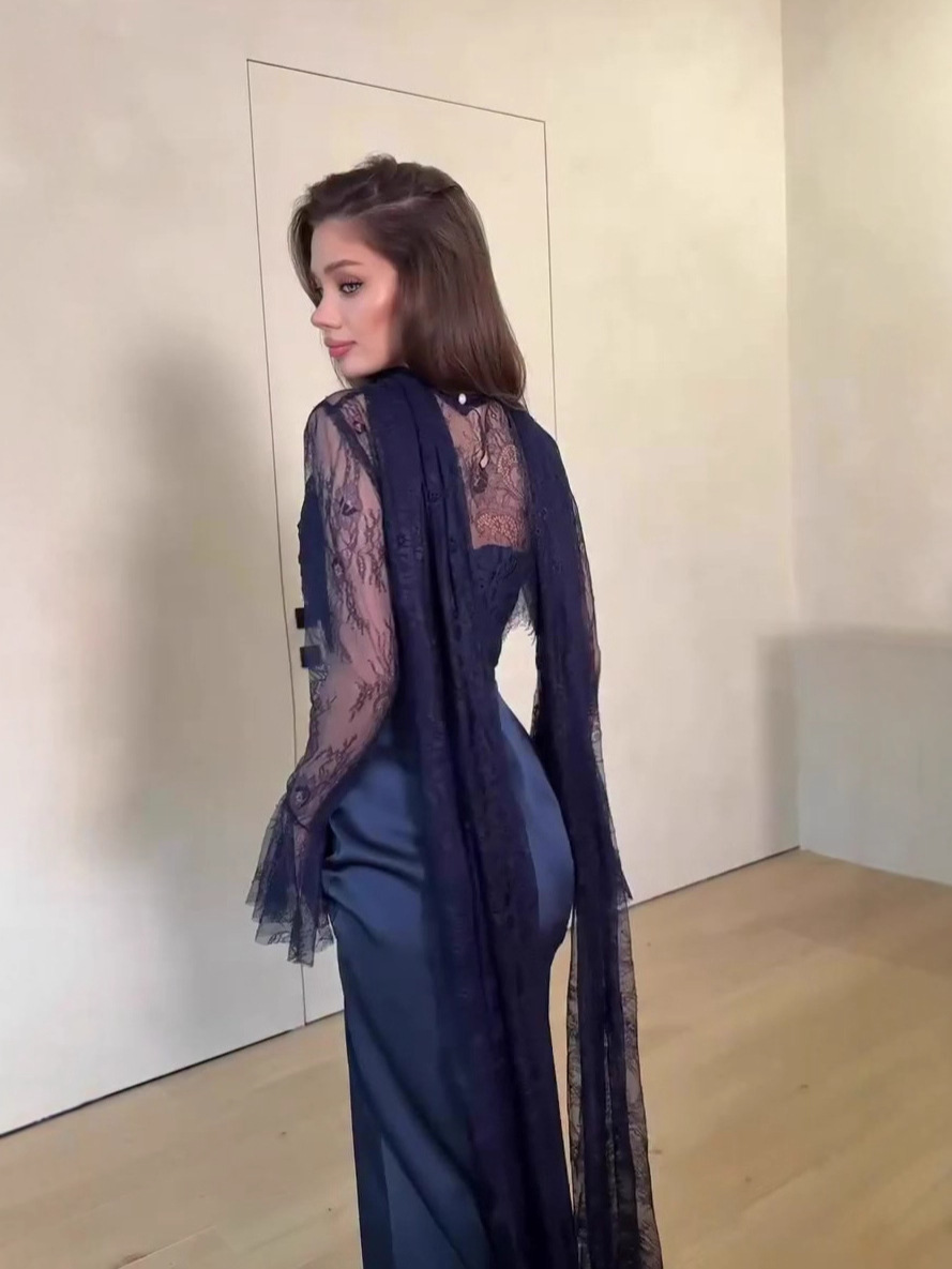 Thinyfull Saudi Arabia Mermaid Prom Evening Dresses Long Sleeve Lace Maxi Party Dress 2 Pieces Cocktail Prom Gowns - detail 11