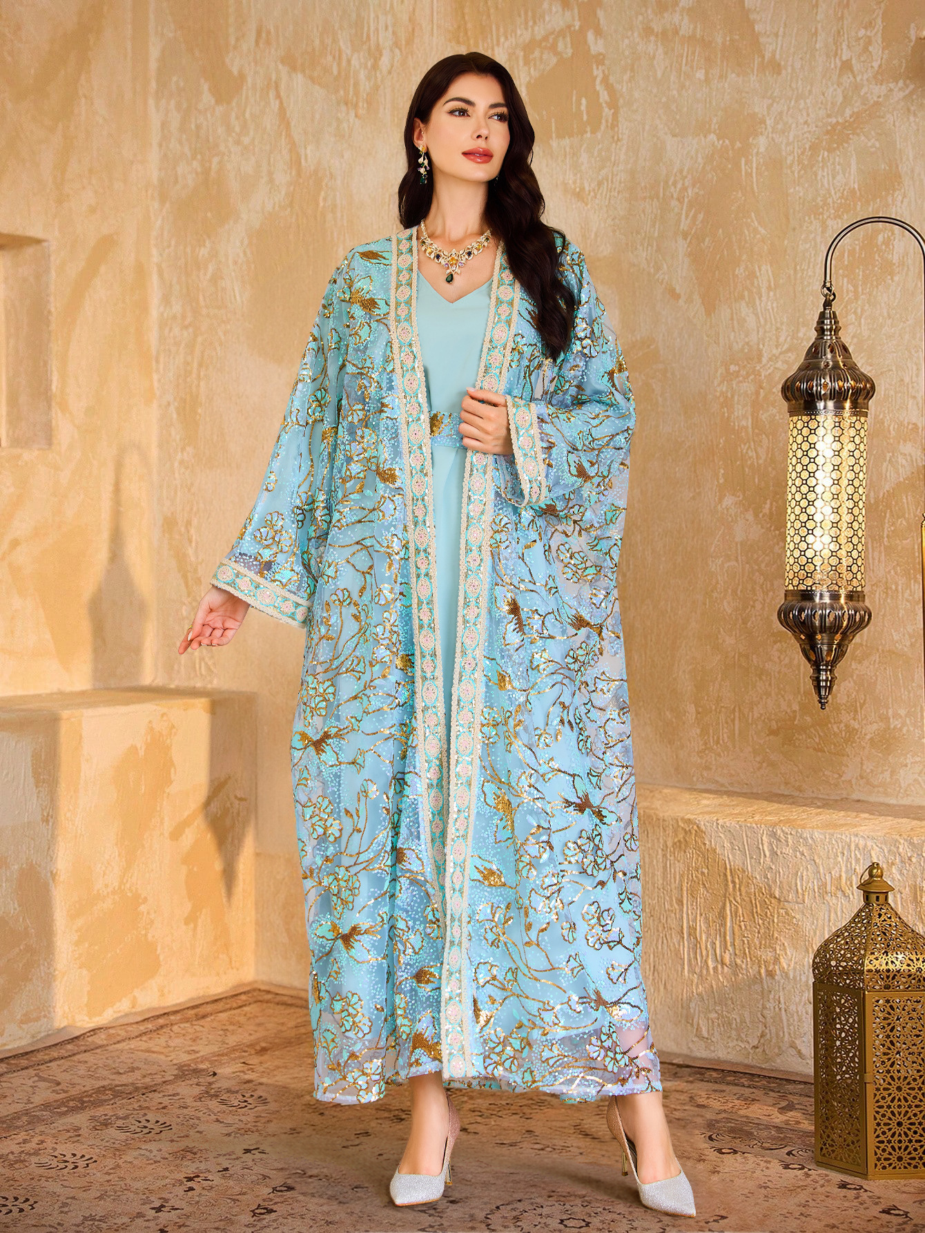 Women Dress Muslim Abaya Embroidery Party Jalabiya Ramadan Long Dresses Abayas Kaftan Arab Long Robe - detail 4