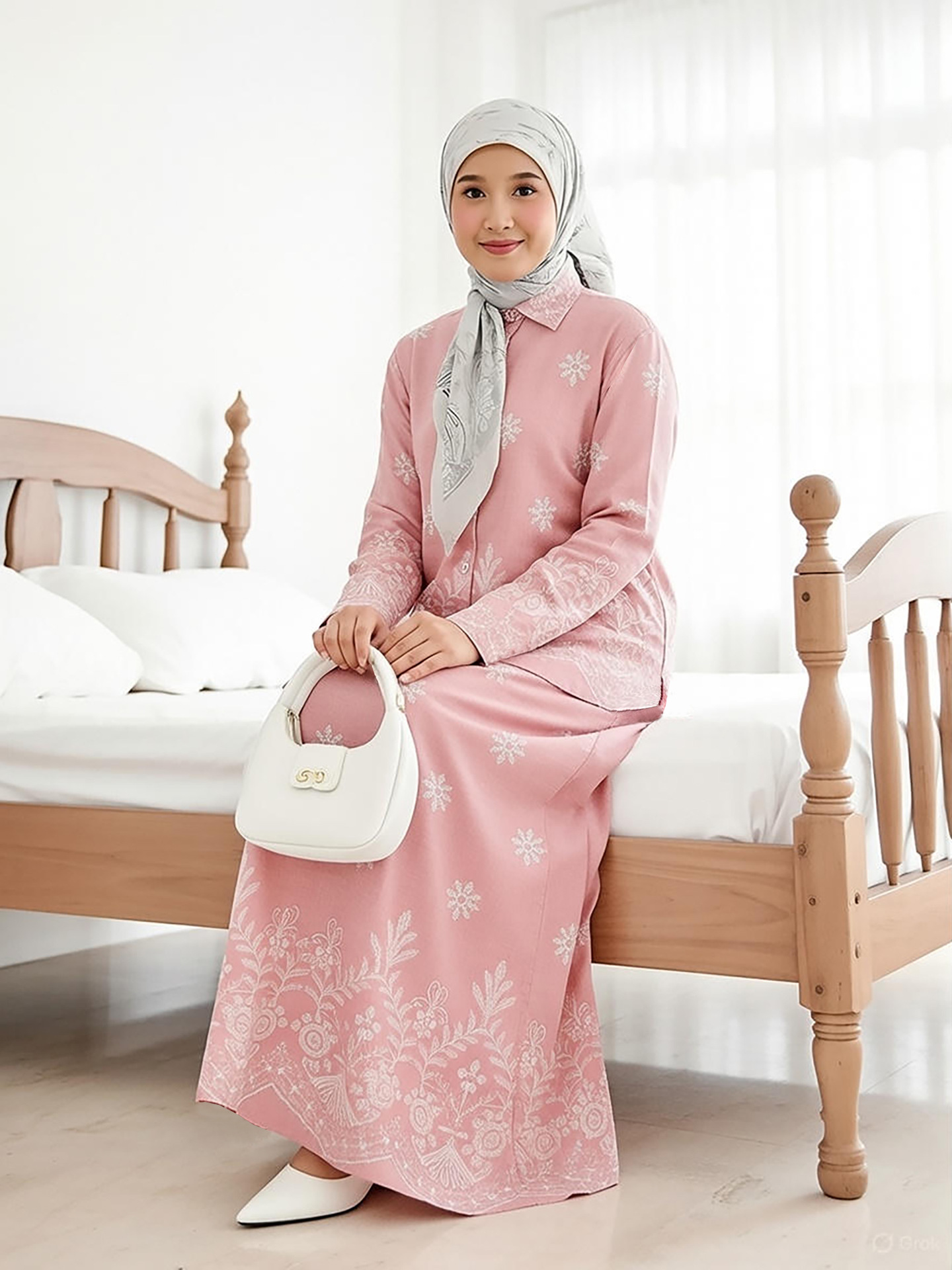 Women Print Blouse Long Skirt 2 Piece Set Muslim Button Blusa Jalabiya Ramadan Dubai Arab Long Spring - detail 2