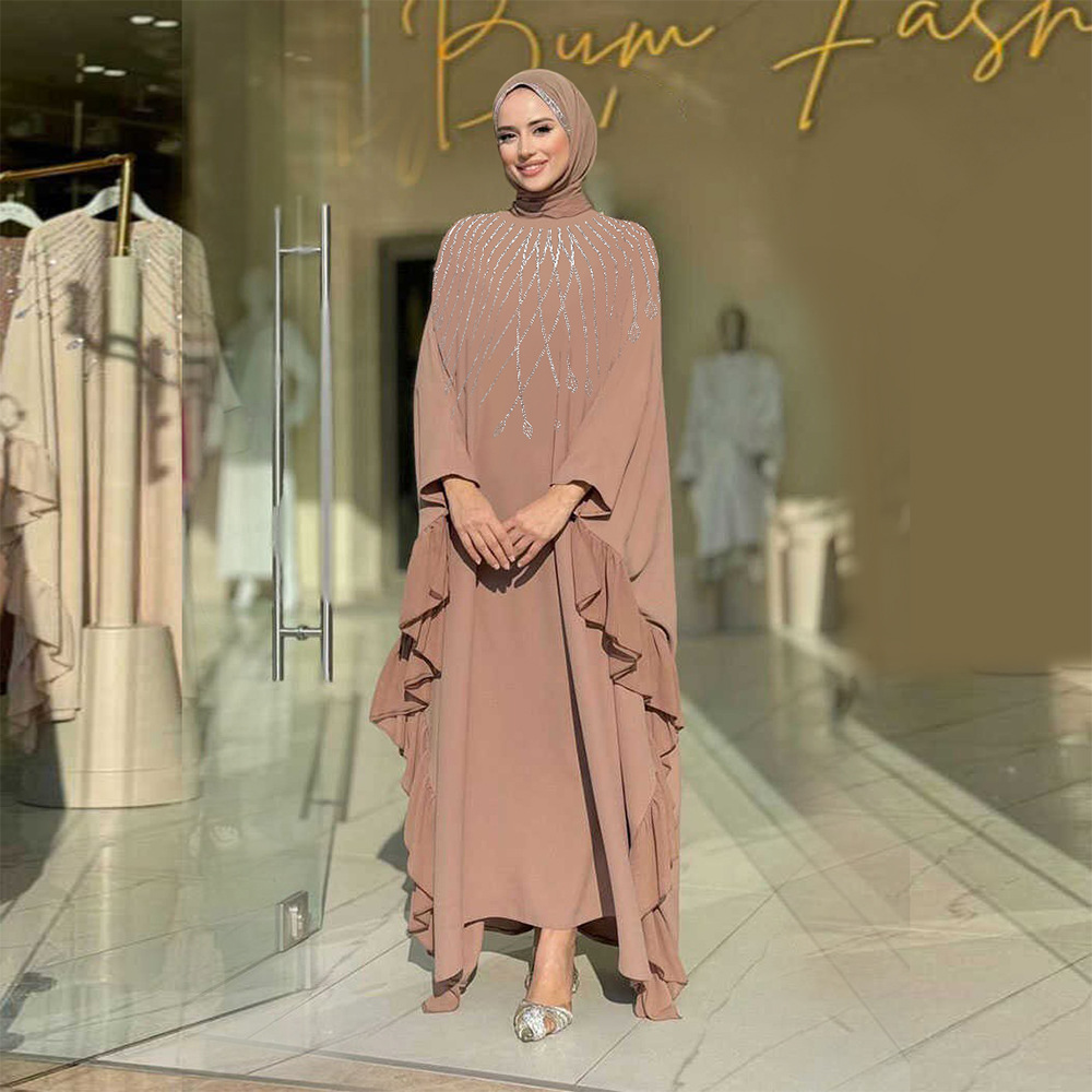 Middle East Muslim New Fashion Women's Elegant Trendy Daily Casual Luxury Diamond Studded Dresses Female Abaya - detail 2