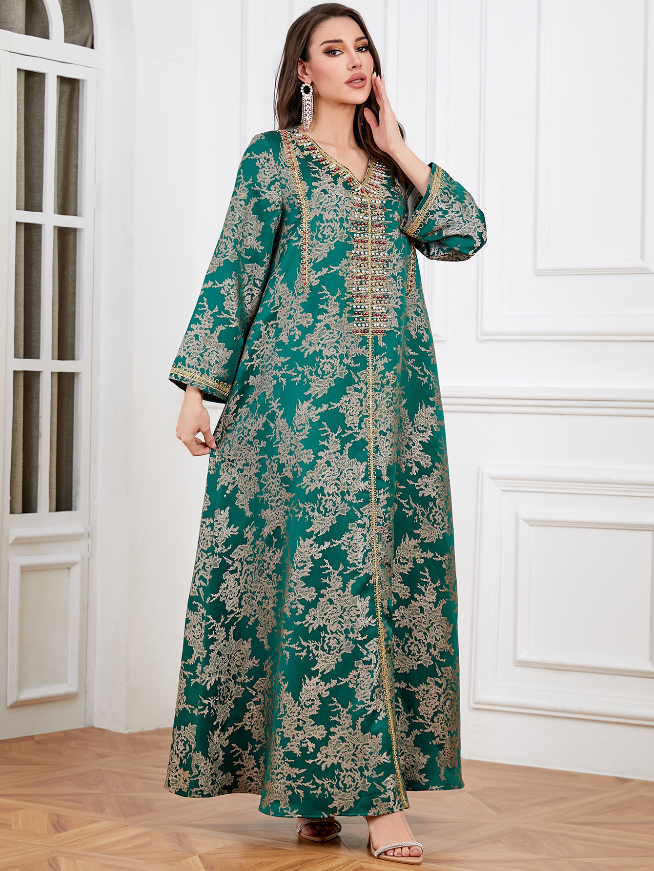 Women Embroidery Print Dress Abaya Women Party Jalabiya Muslim Dubai  Ramadan Prayer Caftan Robe - detail 7