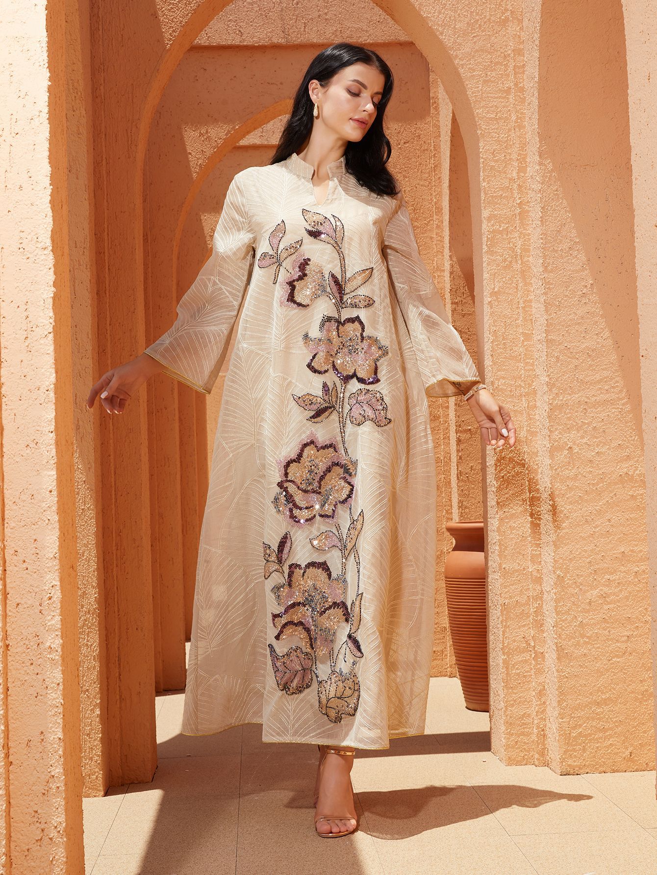 Women Dress Abaya Elegant Mesh Muslim Ramadan Jalabiya Embroidery Party Dresses Dubai Long Robe Kaftan - detail 3