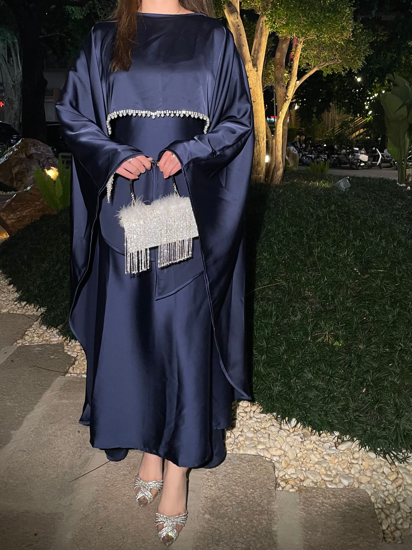 Elegant Pearl Chain Abaya Modest Abaya Muslim Hijab Ramadan Daily Commute Abaya Dubai Style Modest Robe - detail 1