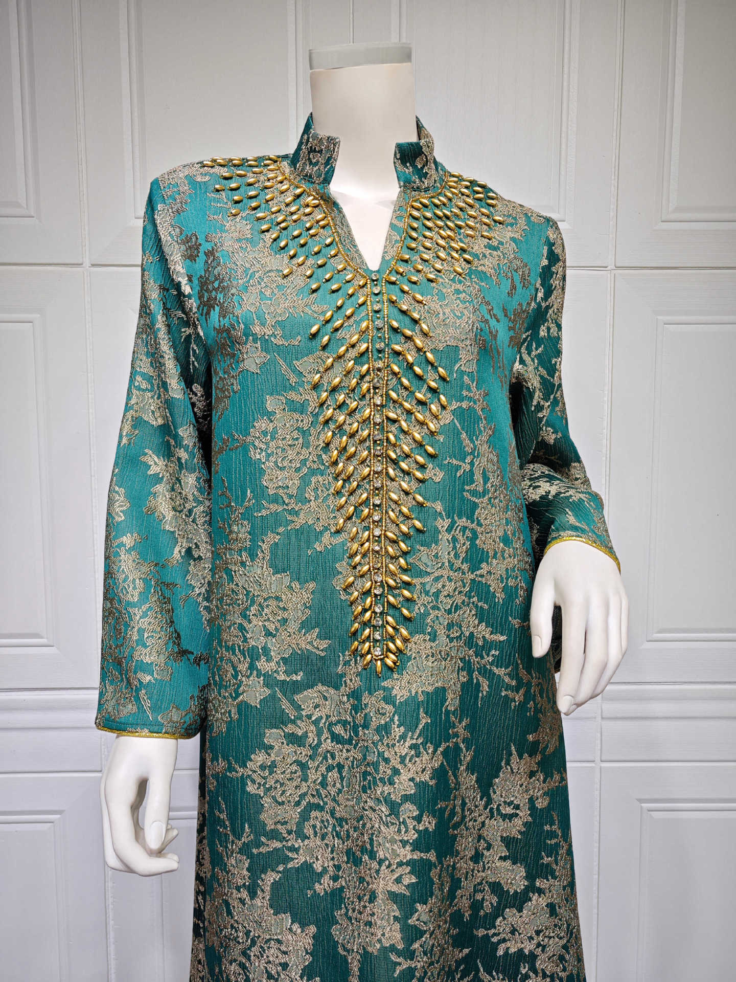 Muslim Dress for Women Abaya Beading Stand Collar Jalabiya Party Dresses Abayas Kaftan Abaya Arab Long Robe - detail 4