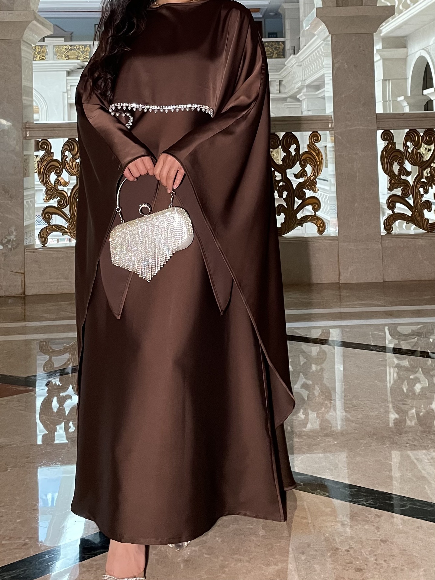 Elegant Pearl Chain Abaya Modest Abaya Muslim Hijab Ramadan Daily Commute Abaya Dubai Style Modest Robe - detail 6