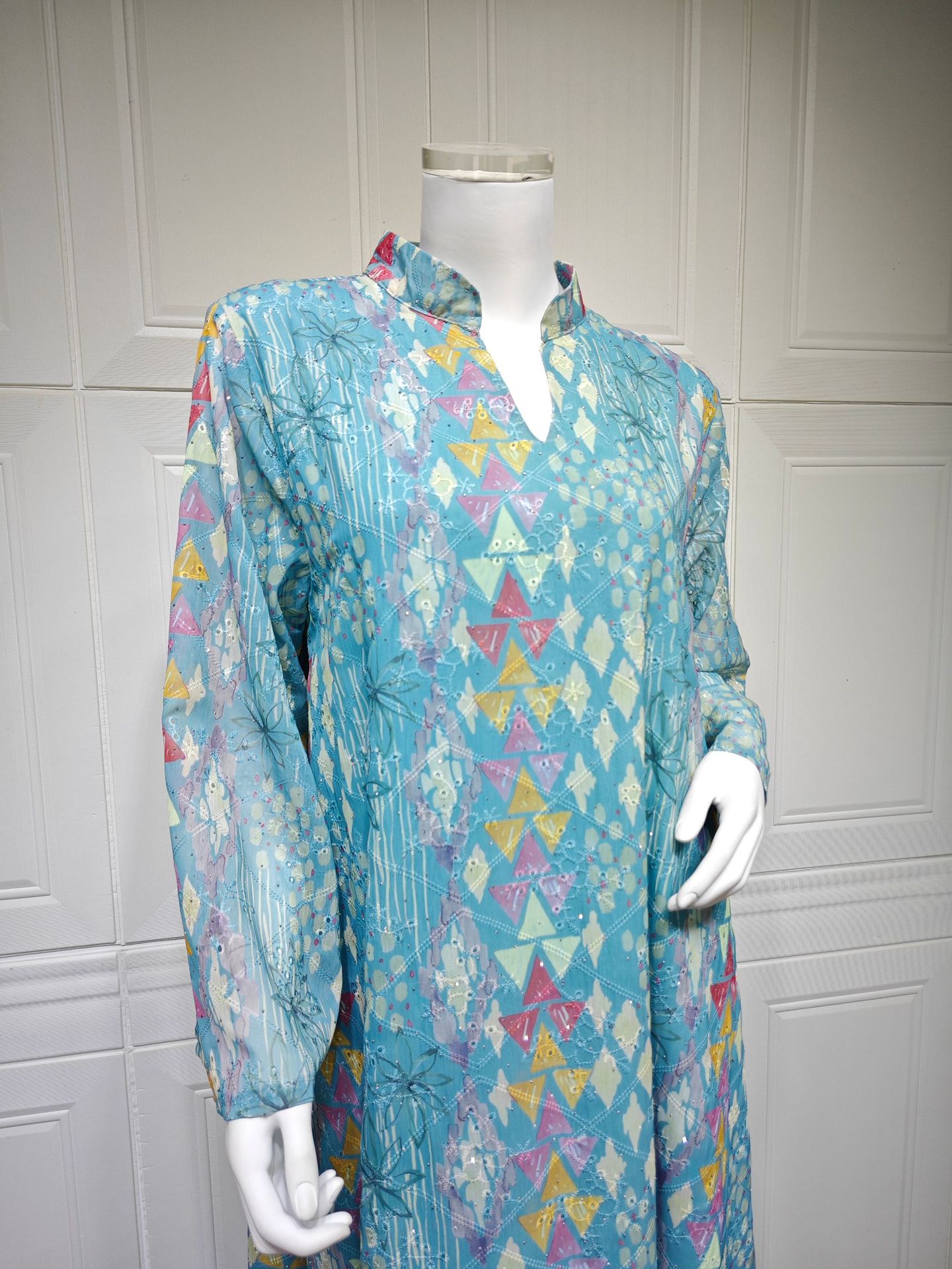 Dubai Luxury Floral Embroidery Abayas Muslim Rhinestone Decorated Loose Dress Women Clothes - detail 10