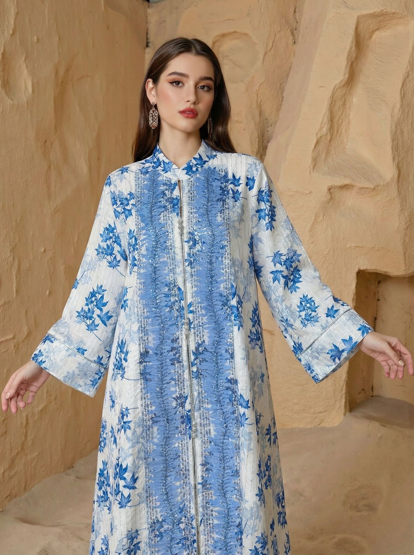 Muslim Party Dress for Women Jalabiya Abaya Ramadan Long Dresses Abayas Woman Kimono Print Caftan - detail 5