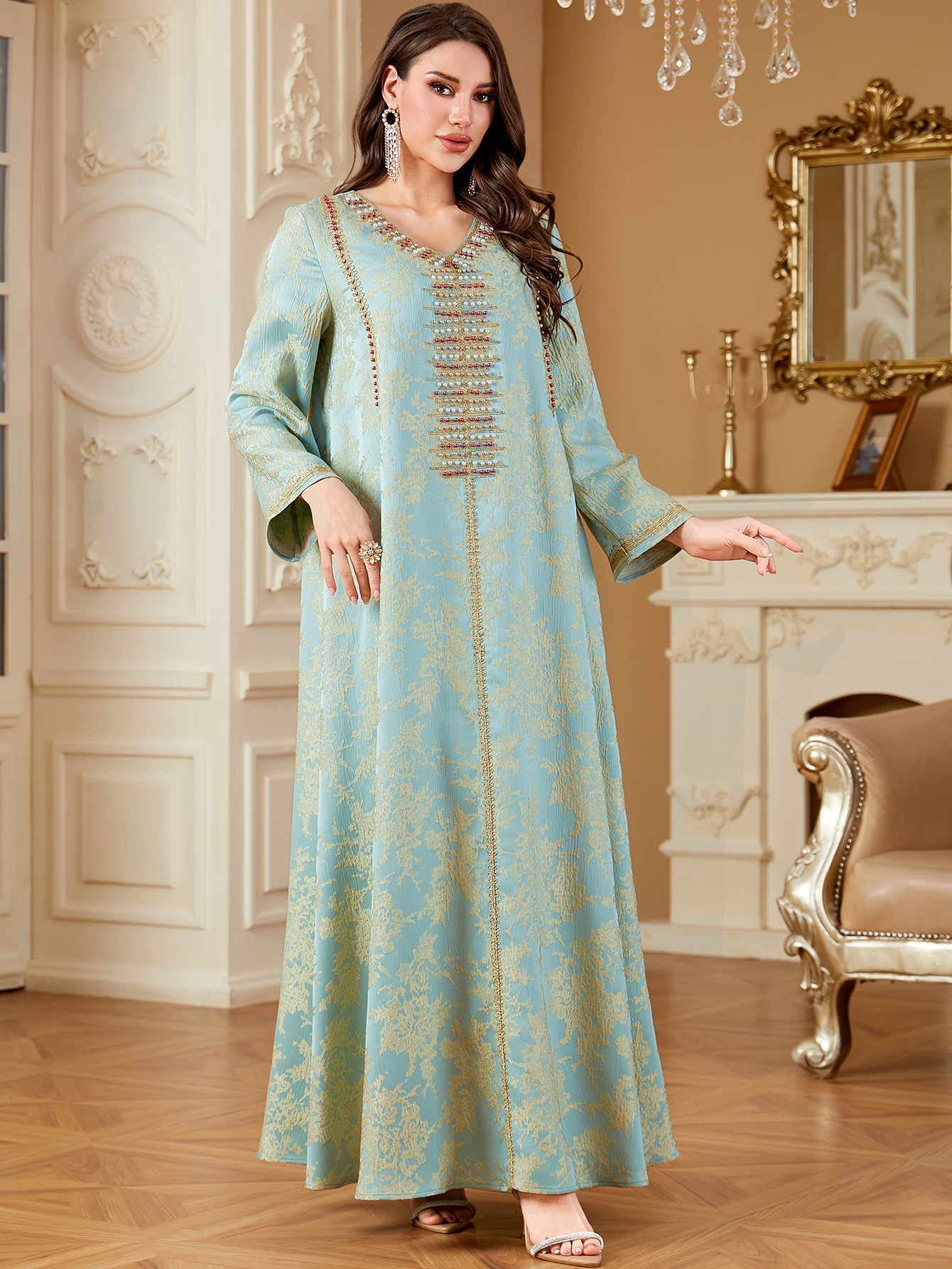 Women Embroidery Print Dress Abaya Women Party Jalabiya Muslim Dubai  Ramadan Prayer Caftan Robe - detail 11