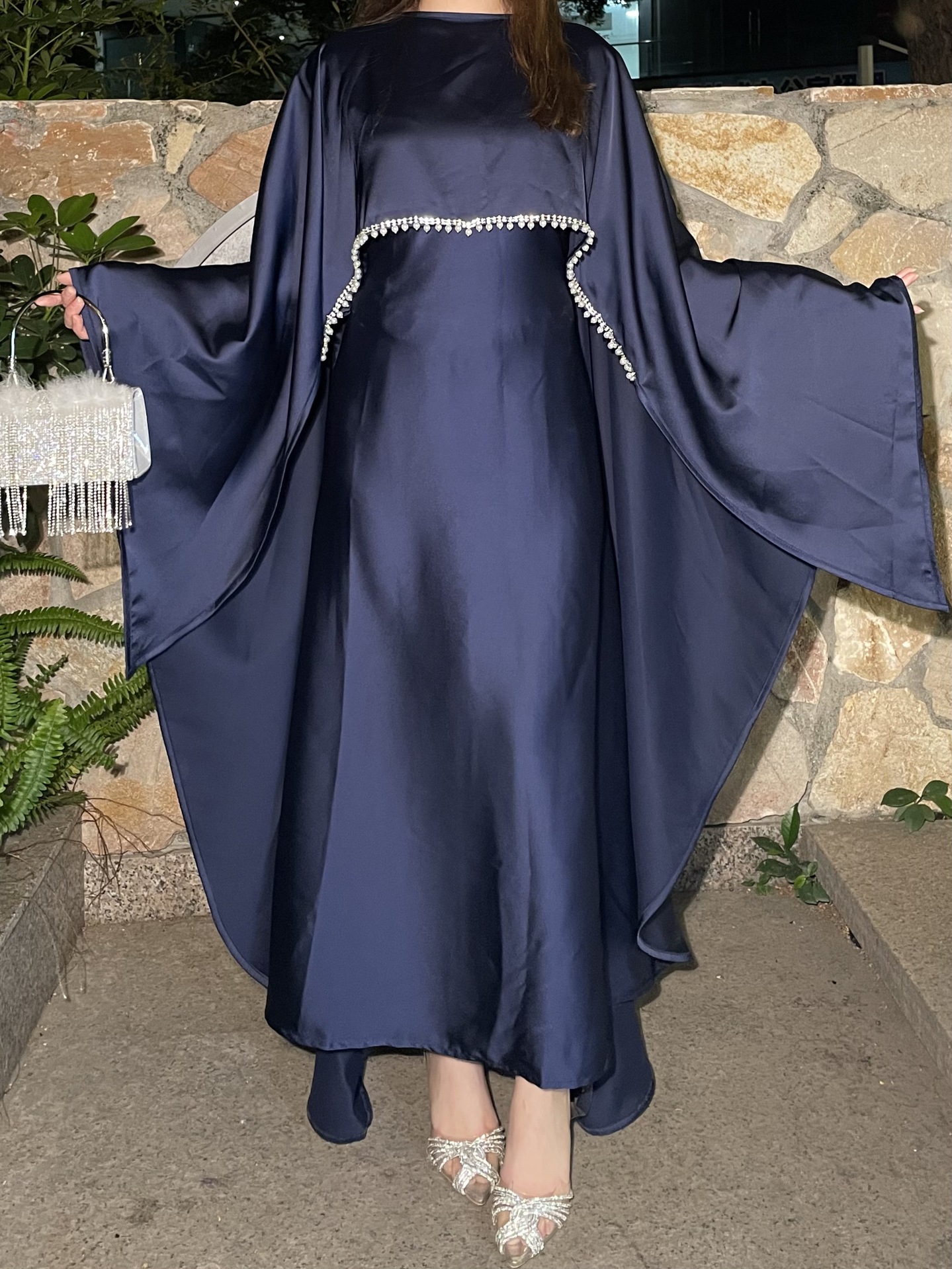 Elegant Pearl Chain Abaya Modest Abaya Muslim Hijab Ramadan Daily Commute Abaya Dubai Style Modest Robe - detail 2
