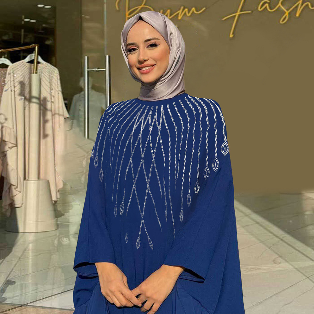Middle East Muslim New Fashion Women's Elegant Trendy Daily Casual Luxury Diamond Studded Dresses Female Abaya - detail 1