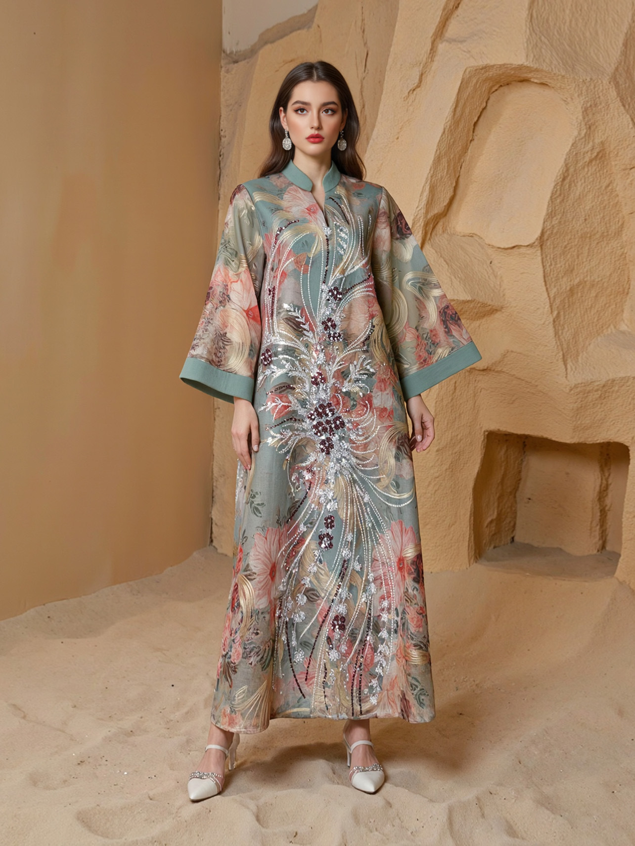 Evening Dresses Arab Long Robe Embroidery Muslim Women Party Jalabiya Ramadan Dubai Abayas Kaftan Islam - detail 12