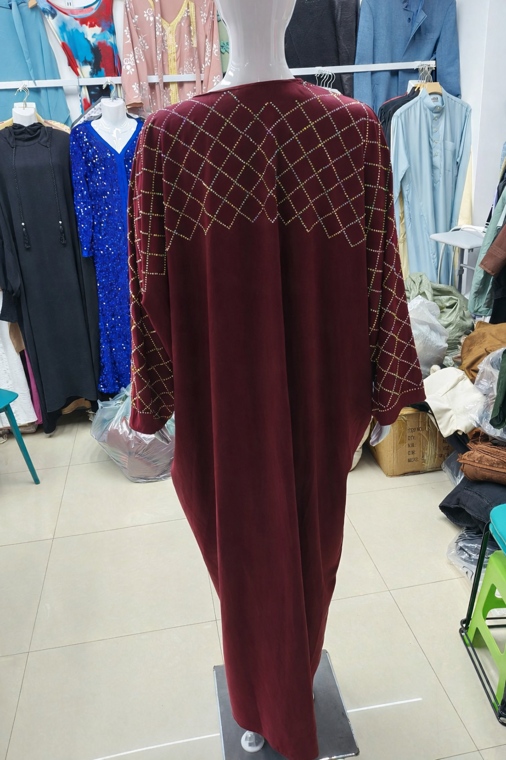 New Retro Style Arabian Mesh Rhinestone Women Dress Ethnic Style Muslim Dress - detail 3
