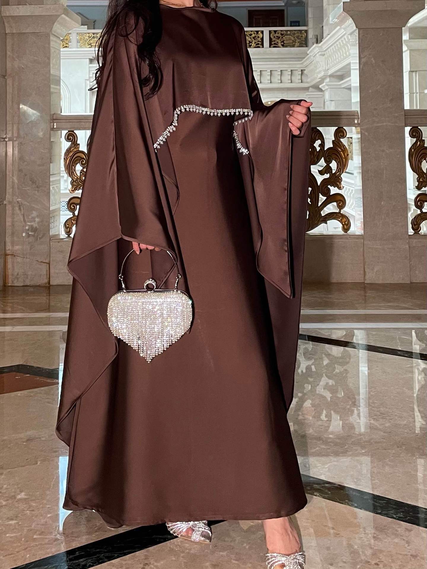 Elegant Pearl Chain Abaya Modest Abaya Muslim Hijab Ramadan Daily Commute Abaya Dubai Style Modest Robe - detail 5