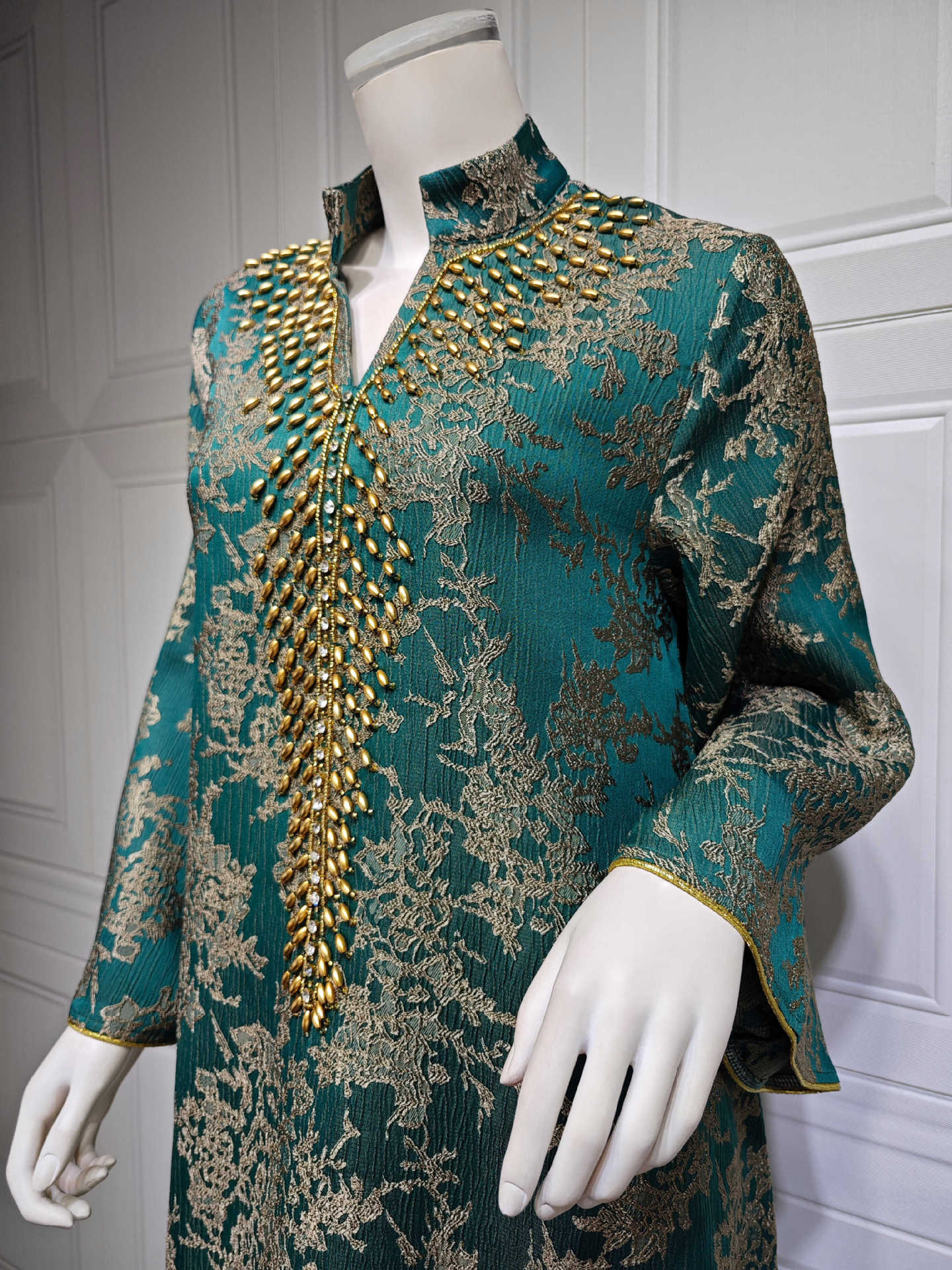 Muslim Dress for Women Abaya Beading Stand Collar Jalabiya Party Dresses Abayas Kaftan Abaya Arab Long Robe - detail 3