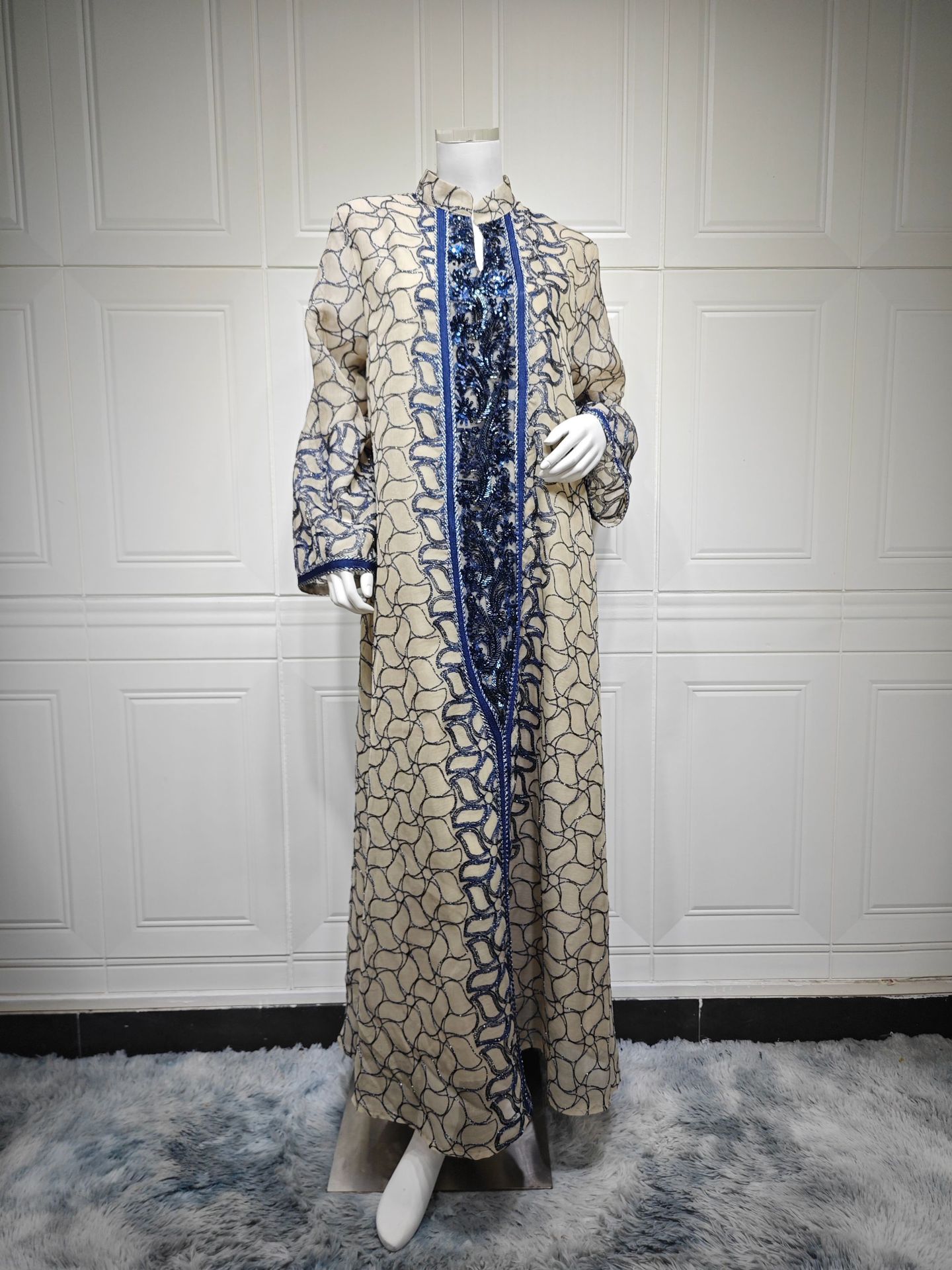Women Embroidery Mesh Dress Abaya Muslim Jalabiya Ramadan Dresses Arab Long Robe Dubai Kaftan - detail 2