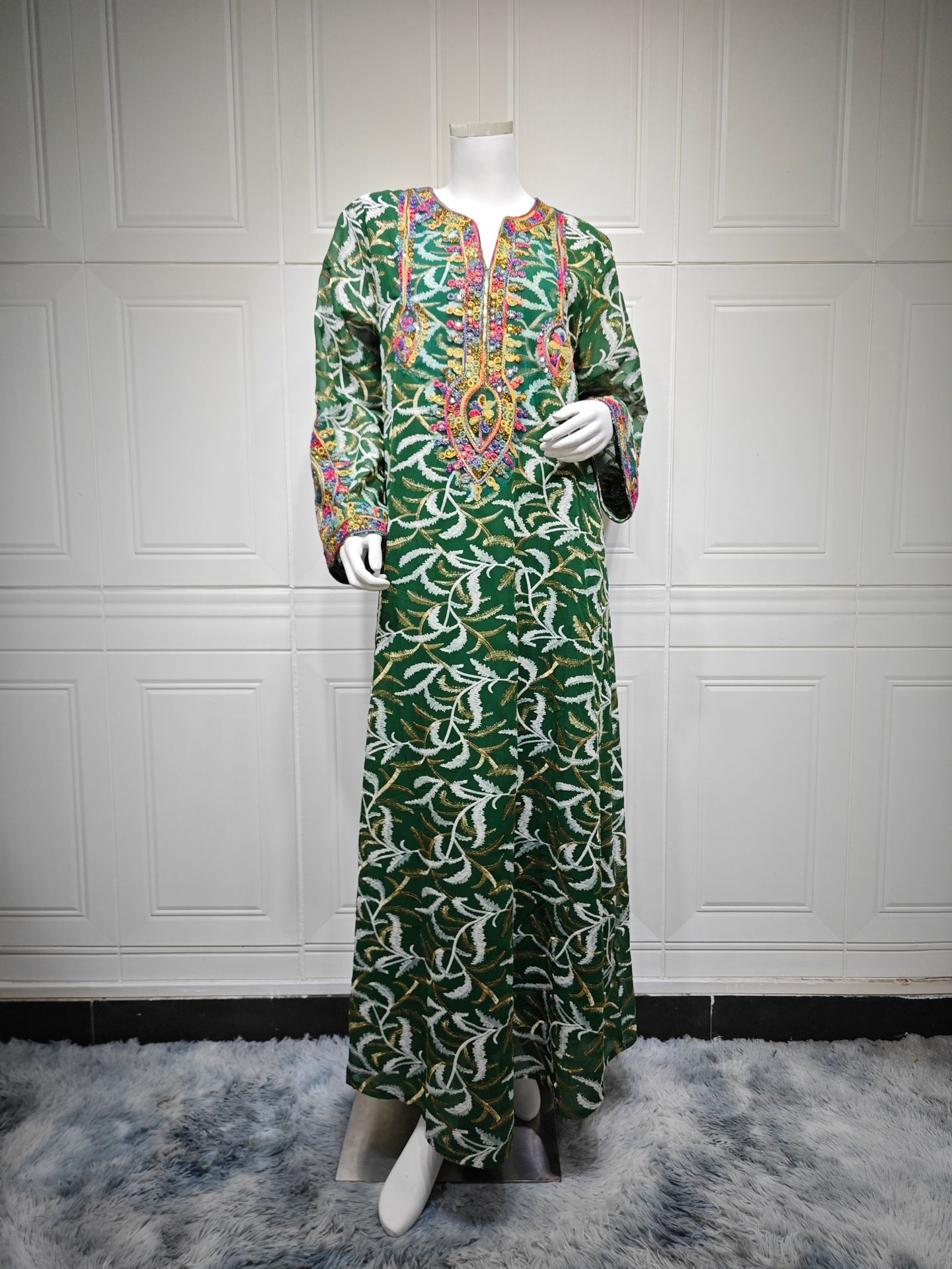 Dubai Abaya Women’s Long Robe Elegant Embroidery Kaftan Dress, Home Wear & Party Outfit - detail 2