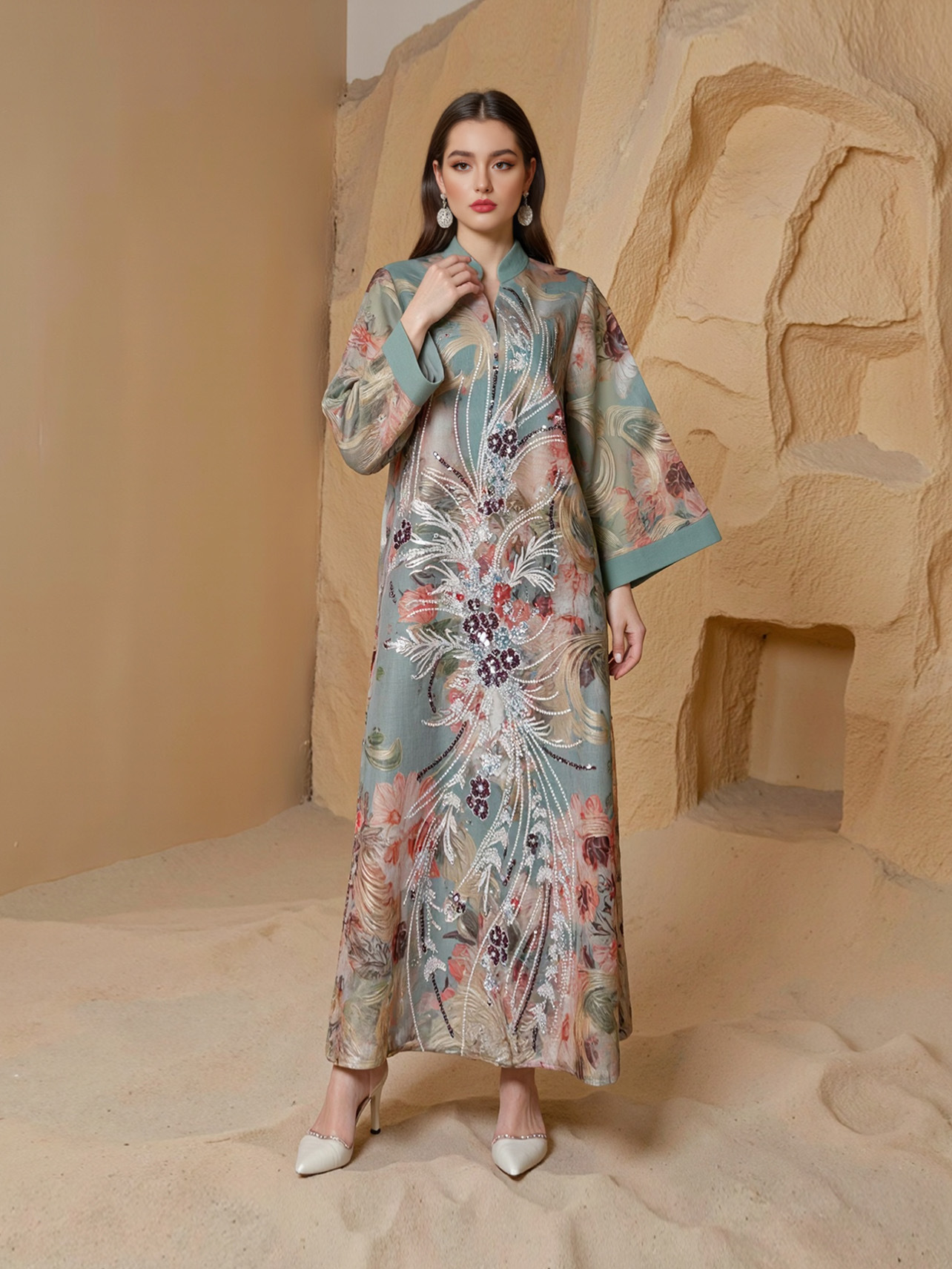 Evening Dresses Arab Long Robe Embroidery Muslim Women Party Jalabiya Ramadan Dubai Abayas Kaftan Islam - detail 10