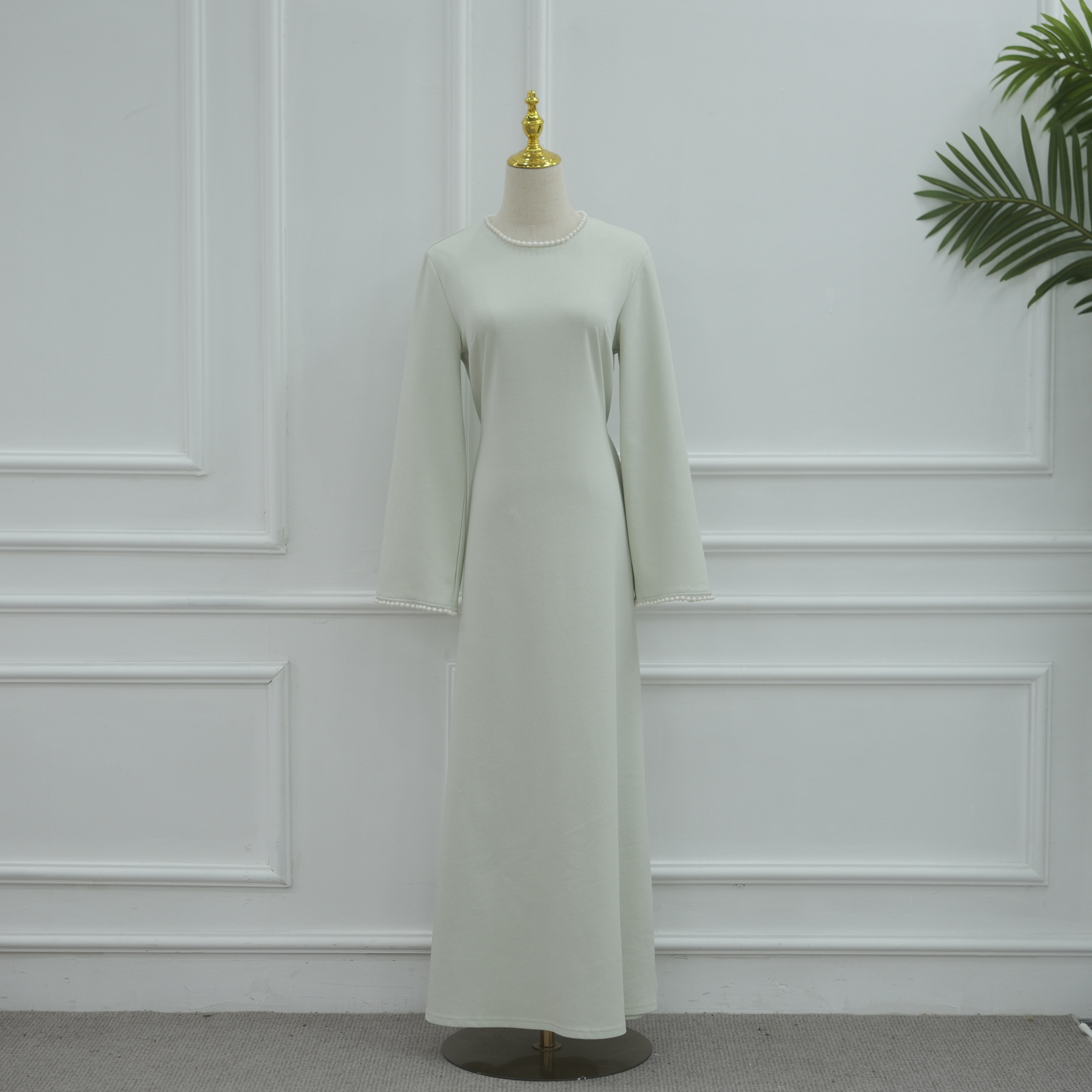 Evening Dresses Pearls Luxury Dubai O-Neck Formal Muslim Prom Gowns Beaded Shawl + Long-Sleeved Dress - detail 5