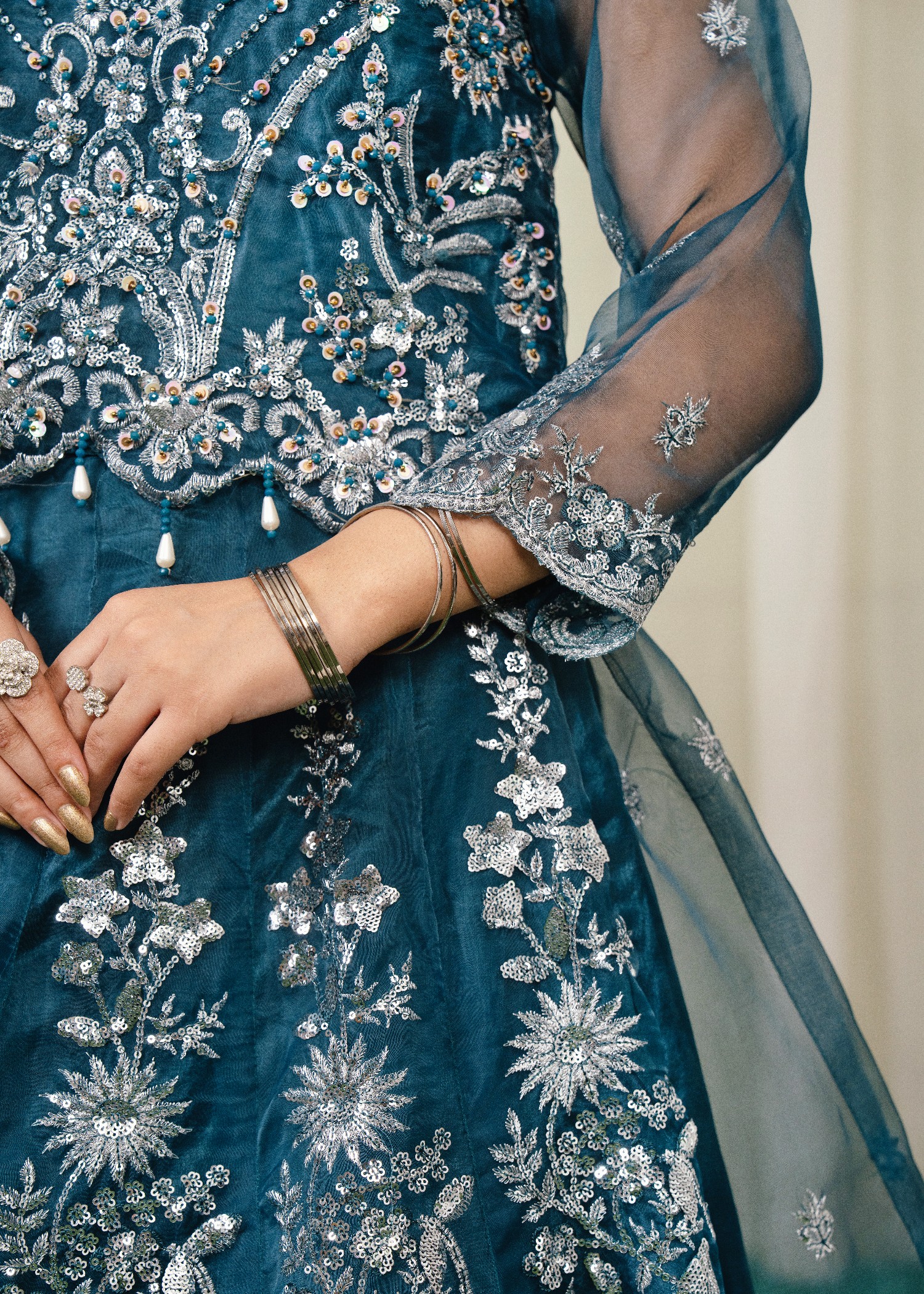 organza Lehenga in Aegean blue - view 5